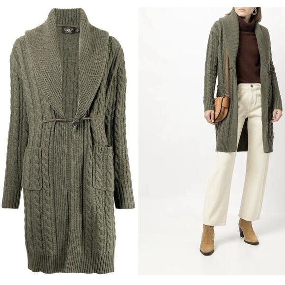Double RL Ralph Lauren CableKnit Wool Cashmere Sweater Coat 3 M RRL Cardigan NWT - Picture 1 of 8